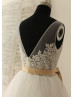 Sheer Lace Ruffle Tulle Long Prom Dress